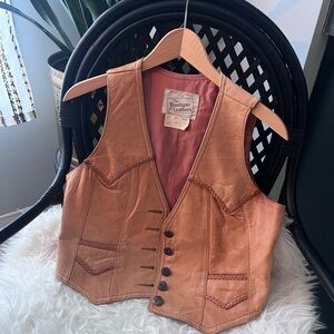Vintage butter-soft Brown Leather Vest with Button Details